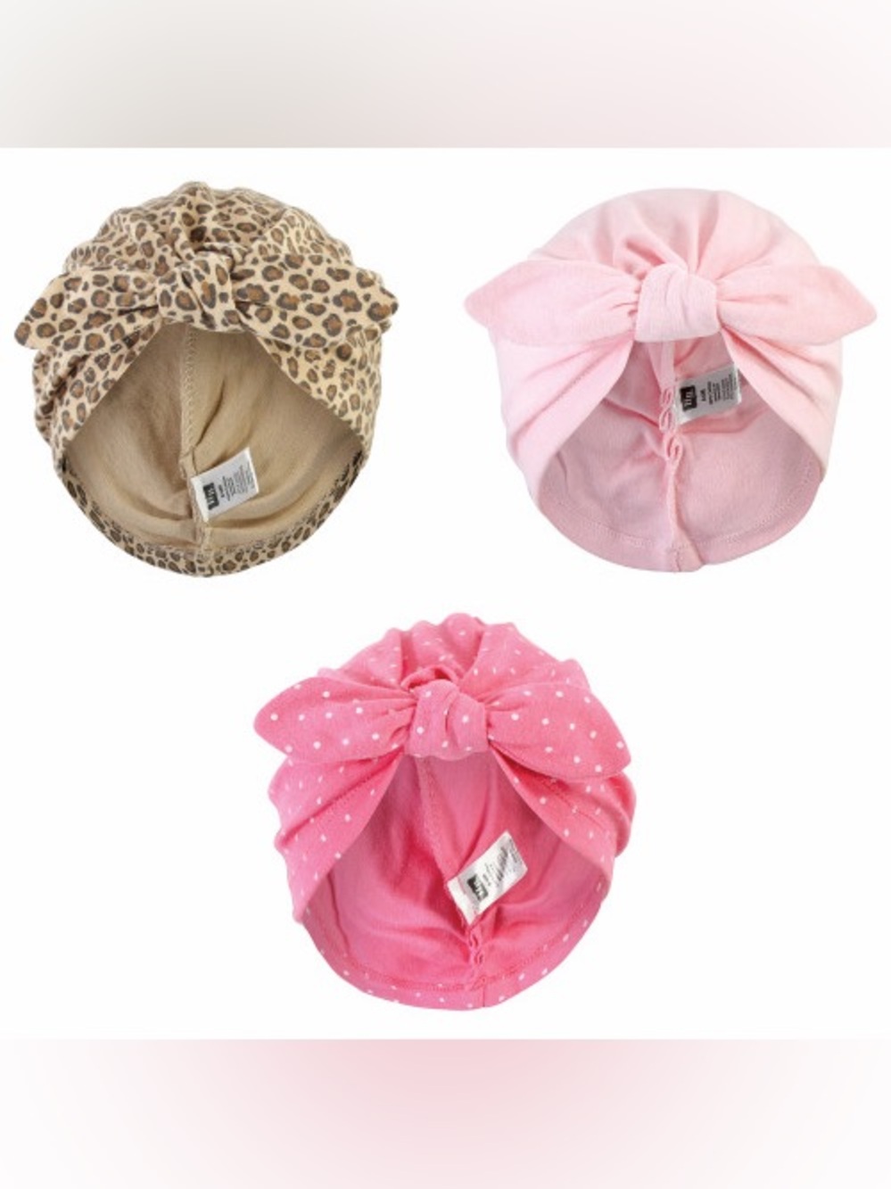 Hudson Baby Turban Hats Set of 3 Pink Dots Leopard Print Size 0-6M